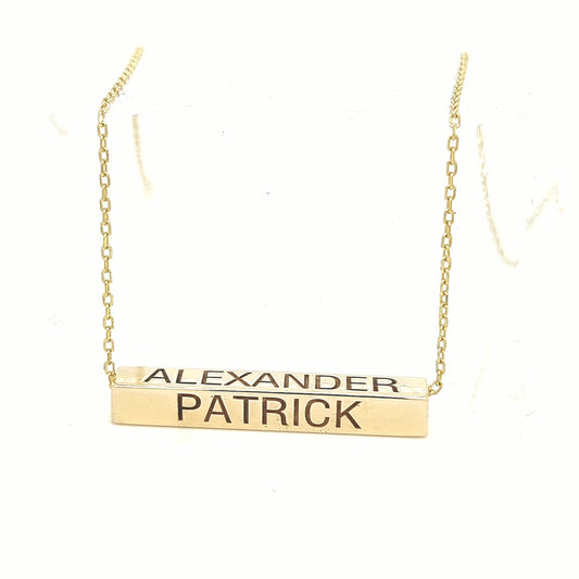 Horizontal 4 Sided Bar Gold Necklace