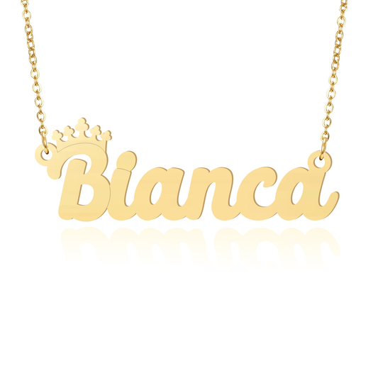 Prime & Pure 9K Yellow Gold Name Necklace Bianca with Crown