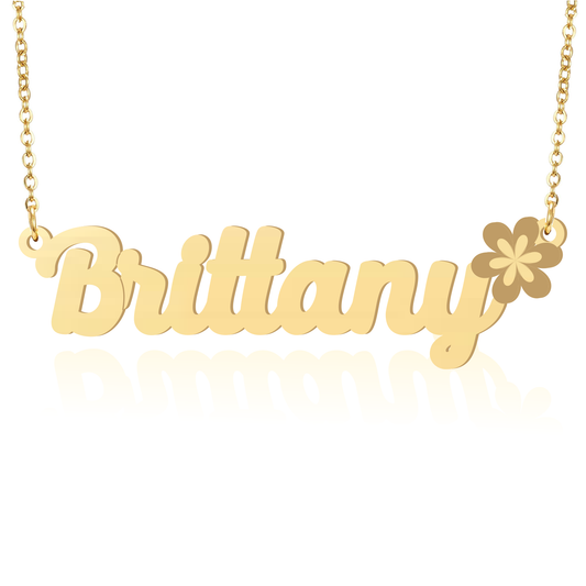 Prime & Pure 9K Yellow Gold Name Necklace Brittany with Flower