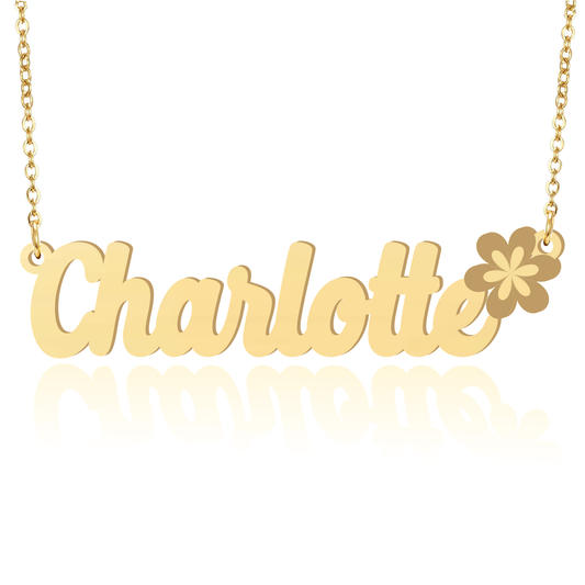 Prime & Pure 9K Yellow Gold Name Necklace Charlotte with Flower