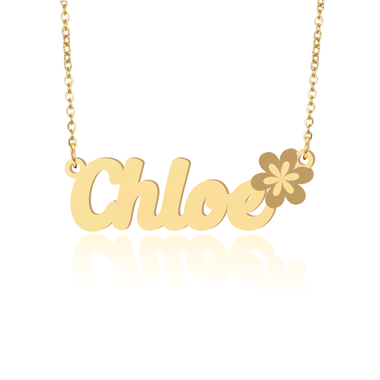 Prime & Pure 9K Yellow Gold Name Necklace Chloe with Flower