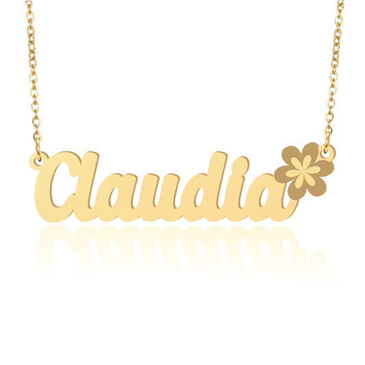 Prime & Pure 9K Yellow Gold Name Necklace Claudia with Flower