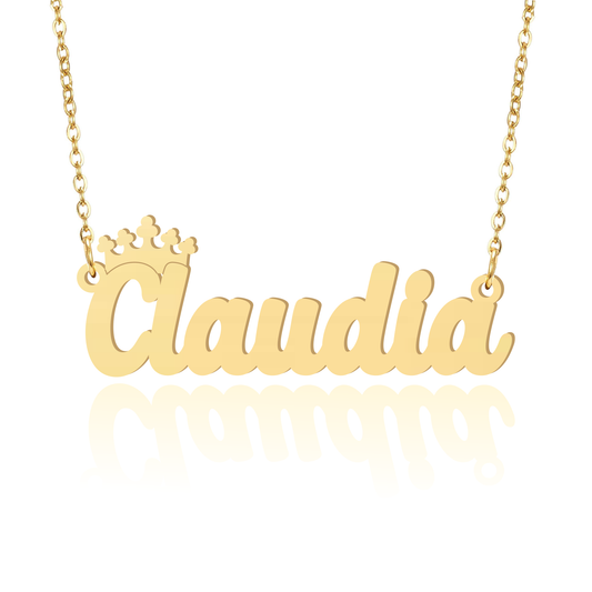 Prime & Pure 9K Yellow Gold Name Necklace Claudia with Crown