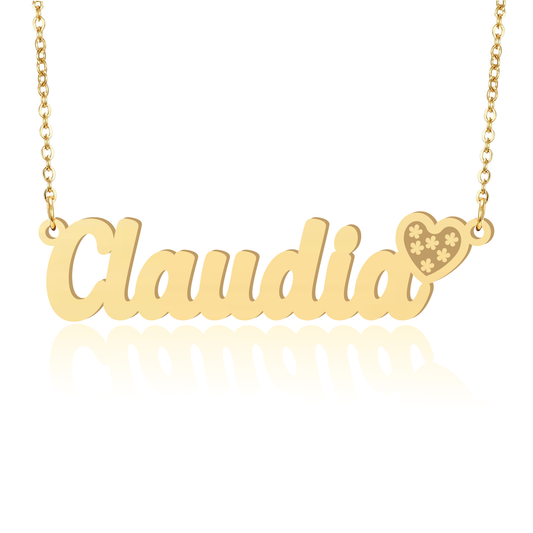 Prime & Pure 9K Yellow Gold Name Necklace Claudia with Heart