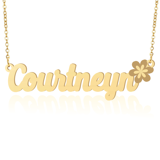 Prime & Pure 9K Yellow Gold Name Necklace Courtneyn with Flower