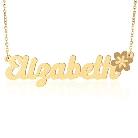 Prime & Pure 9K Yellow Gold Name Necklace Elizabeth with Flower