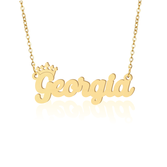 Prime & Pure 9K Yellow Gold Name Necklace Georgia with Crown