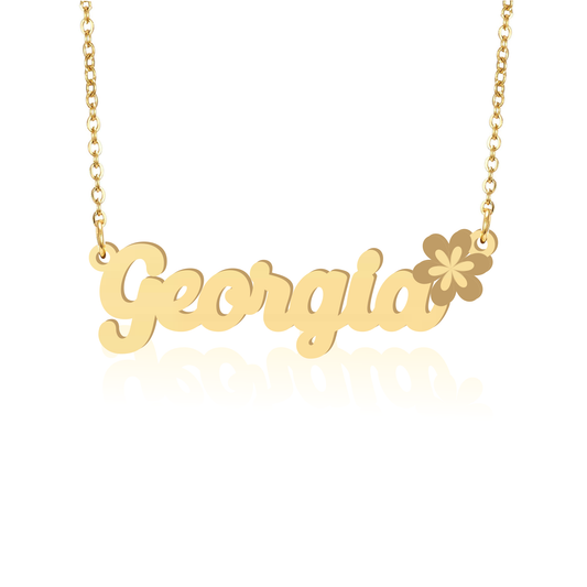Prime & Pure 9K Yellow Gold Name Necklace Georgia with Flower