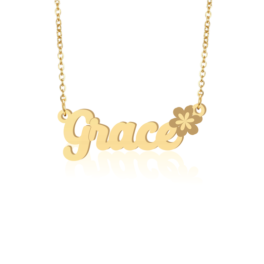 Prime & Pure 9K Yellow Gold Name Necklace Grace with Flower