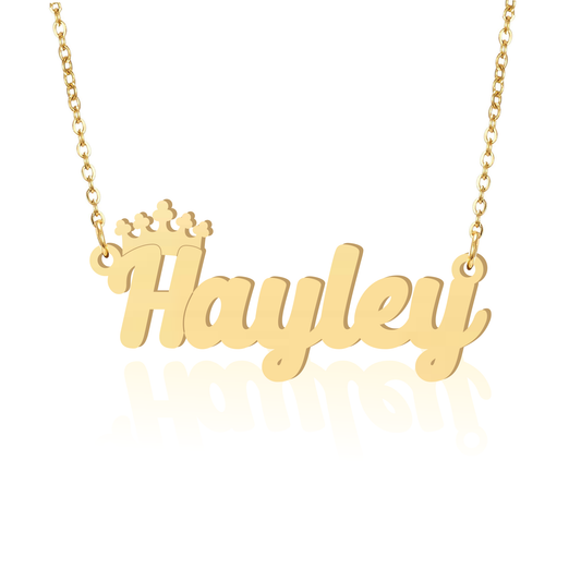 Prime & Pure 9K Yellow Gold Name Necklace Hayley with Crown