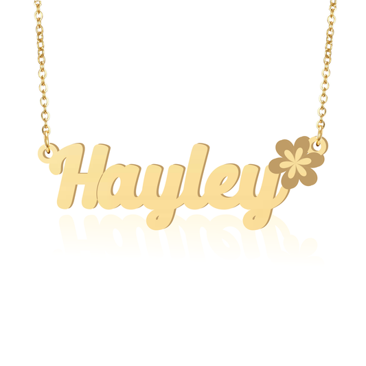 Prime & Pure 9K Yellow Gold Name Necklace Hayley with Flower