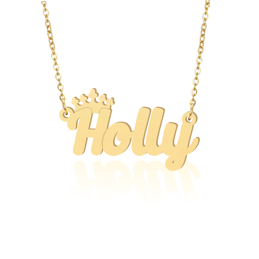 Prime & Pure 9K Yellow Gold Name Necklace Holly with Crown