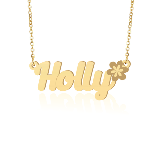 Prime & Pure 9K Yellow Gold Name Necklace Holly with Flower