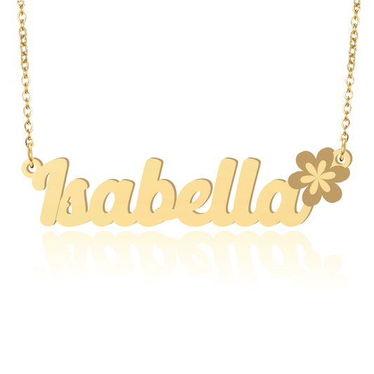 Prime & Pure 9K Yellow Gold Name Necklace Isabella with Flower