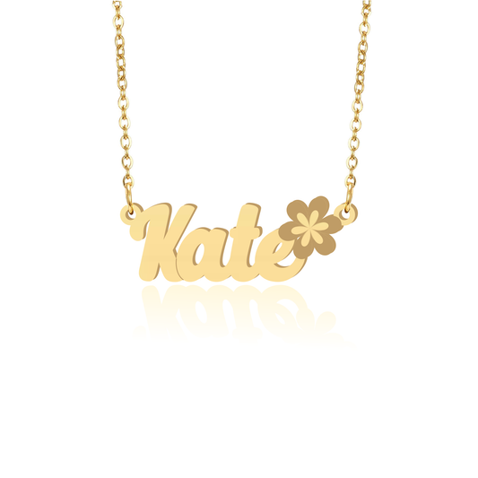 Prime & Pure 9K Yellow Gold Name Necklace Kate with Flower