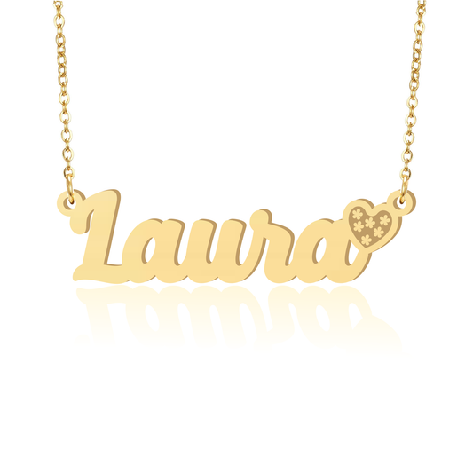 Prime & Pure 9K Yellow Gold Name Necklace Laura with Heart