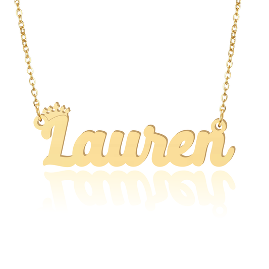 Prime & Pure 9K Yellow Gold Name Necklace Lauren with Crown