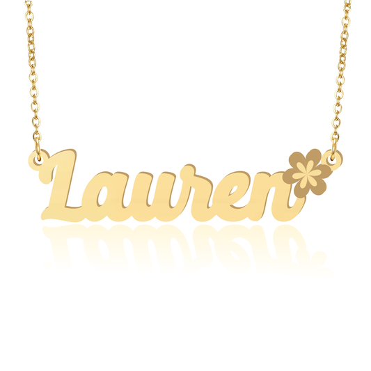 Prime & Pure 9K Yellow Gold Name Necklace Lauren with Flower