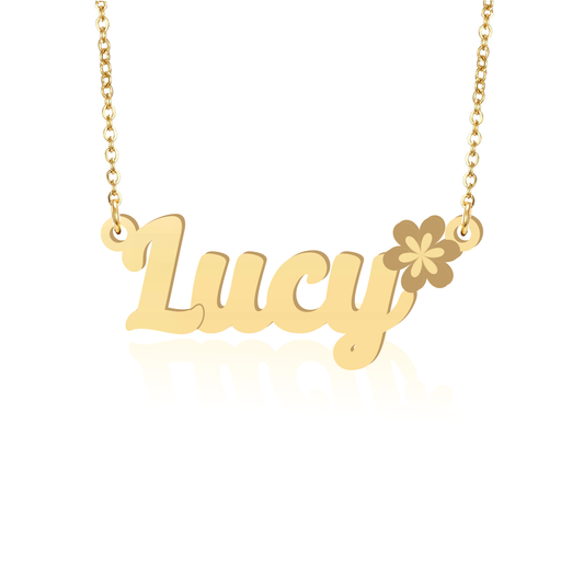 Prime & Pure 9K Yellow Gold Name Necklace Lucy with Flower