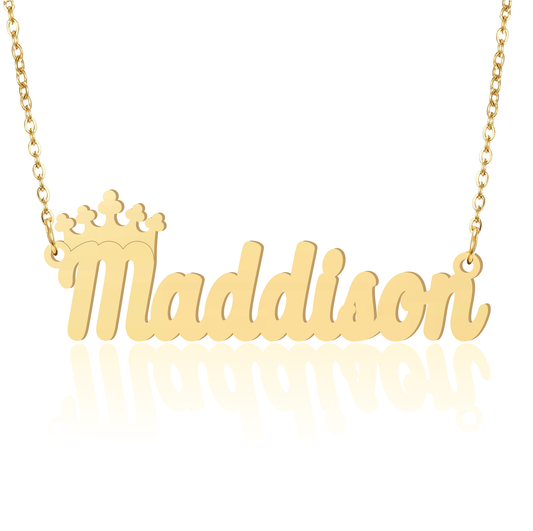 Prime & Pure 9K Yellow Gold Name Necklace Maddison with Crown