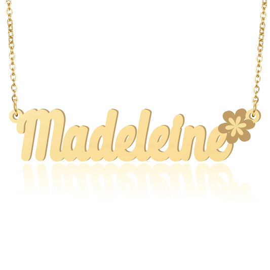 Prime & Pure 9K Yellow Gold Name Necklace Madeleine with Flower