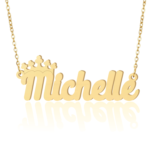 Prime & Pure 9K Yellow Gold Name Necklace Michelle with Crown