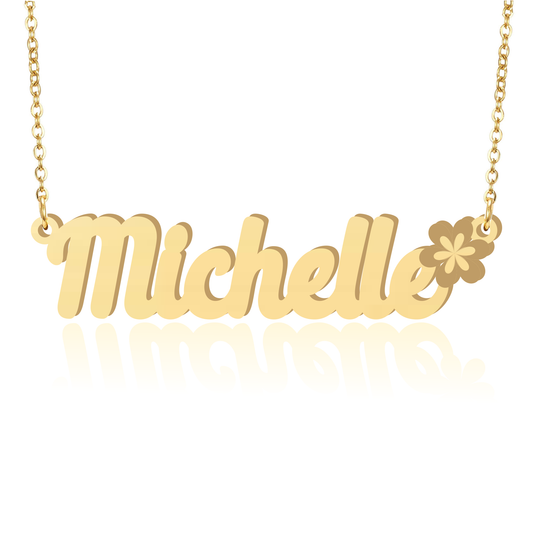 Prime & Pure 9K Yellow Gold Name Necklace Michelle with Flower