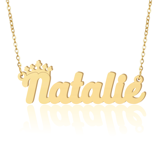 Prime & Pure 9K Yellow Gold Name Necklace Natalie with Crown