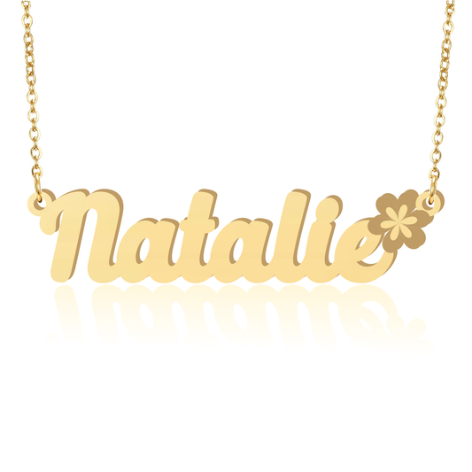 Prime & Pure 9K Yellow Gold Name Necklace Natalie with Flower