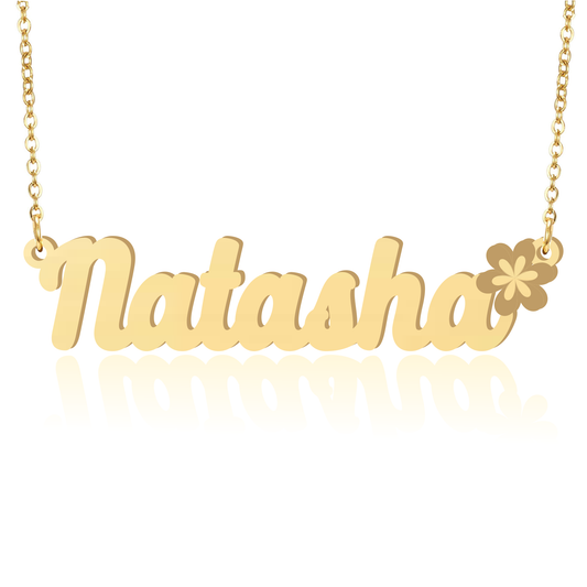 Prime & Pure 9K Yellow Gold Name Necklace Natasha with Flower