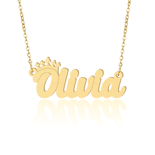Prime & Pure 9K Yellow Gold Name Necklace Olivia with Crown