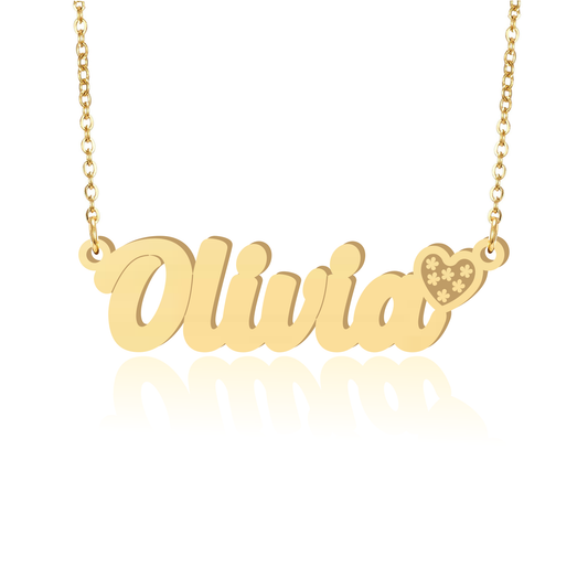 Prime & Pure 9K Yellow Gold Name Necklace Olivia with Heart