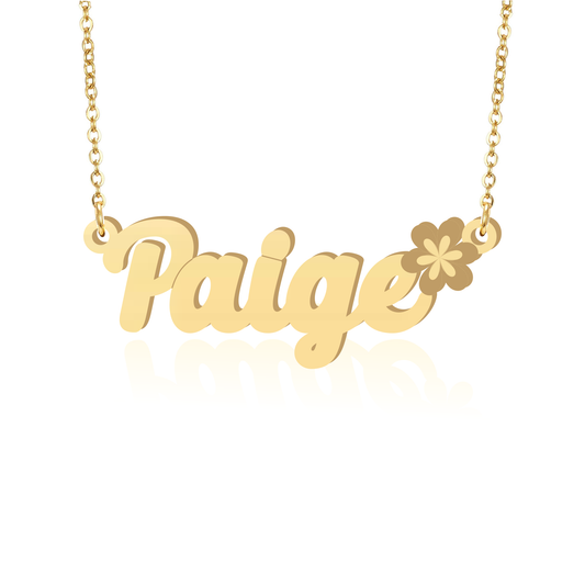 Prime & Pure 9K Yellow Gold Name Necklace Paige with Flower