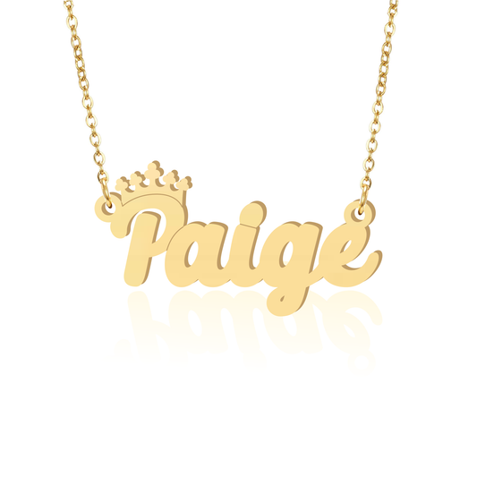 Prime & Pure 9K Yellow Gold Name Necklace Paige with Crown