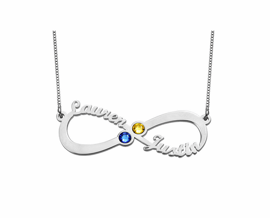 Infinity two Names Birthstones Necklace
