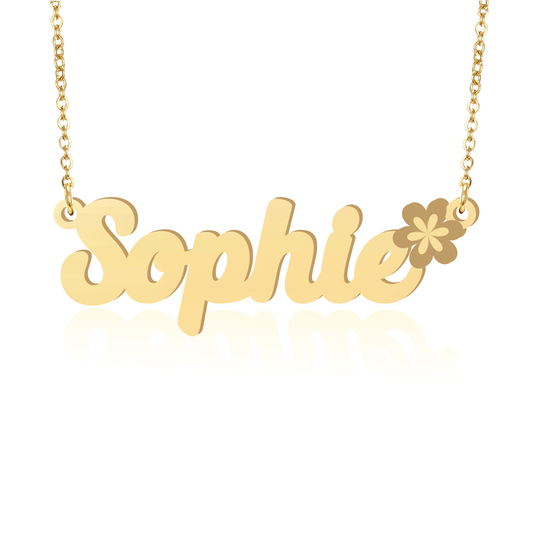 Prime & Pure 9K Yellow Gold Name Necklace Sophie with Flower