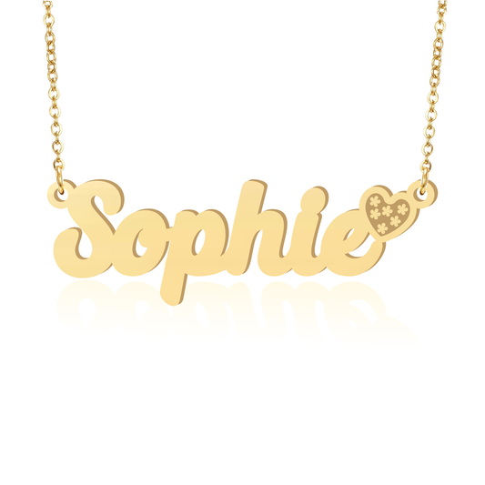 Prime & Pure 9K Yellow Gold Name Necklace Sophie with Heart