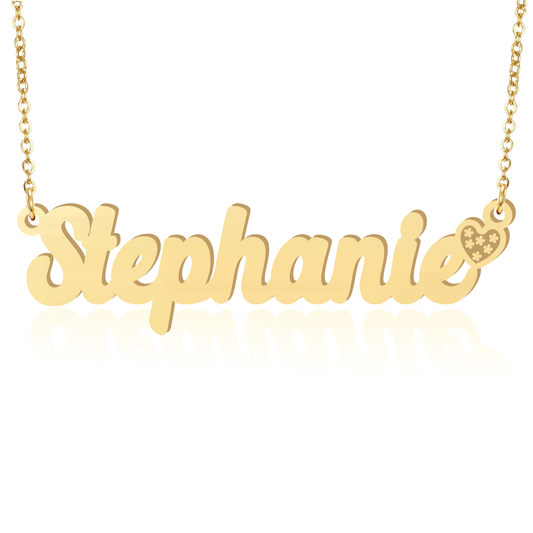 Prime & Pure 9K Yellow Gold Name Necklace Stephanie with Heart