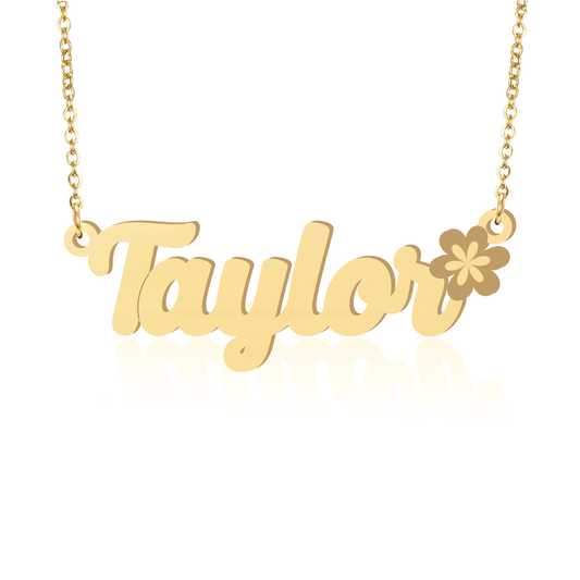 Prime & Pure 9K Yellow Gold Name Necklace Taylor with Flower