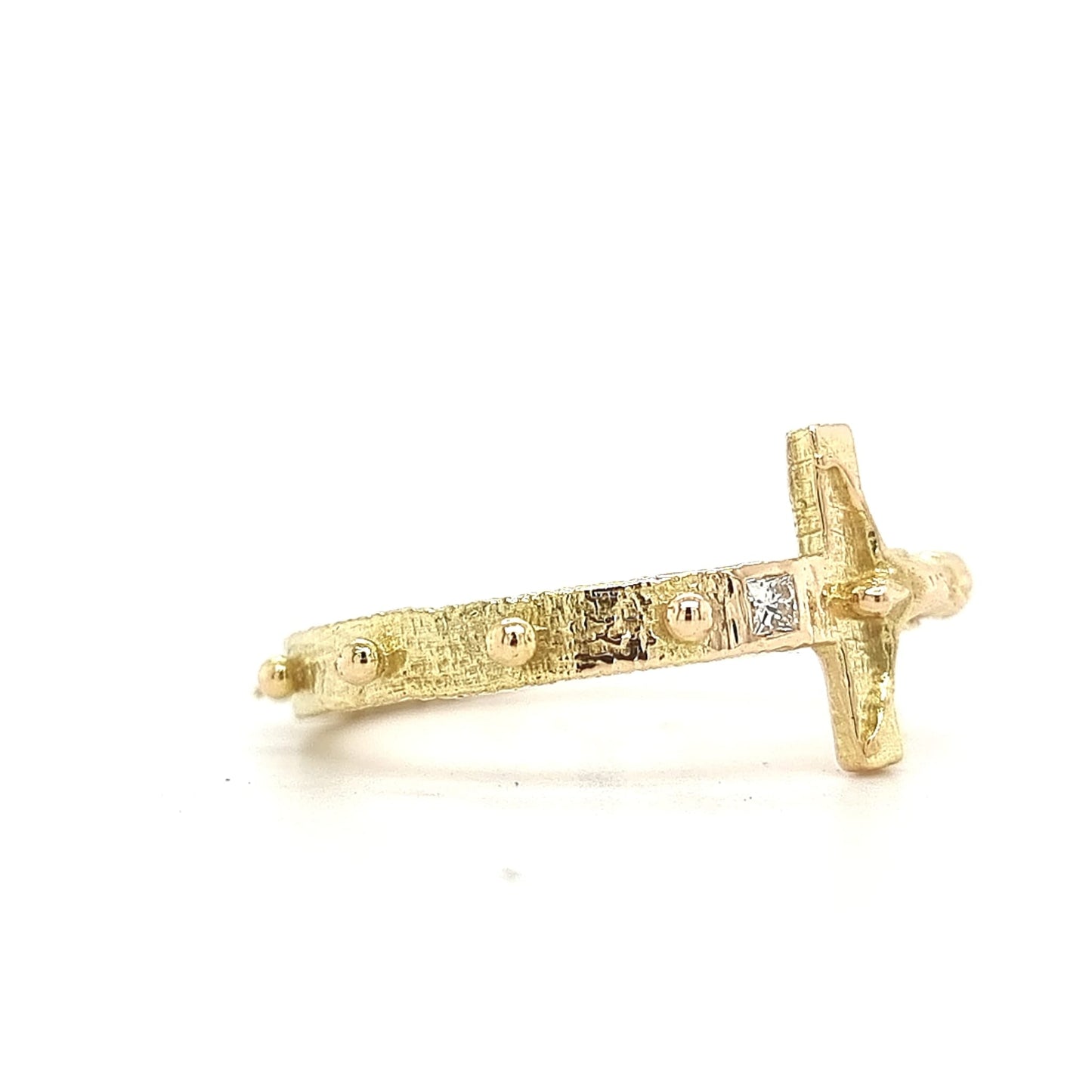 Cross Gold Ring with White Diamond