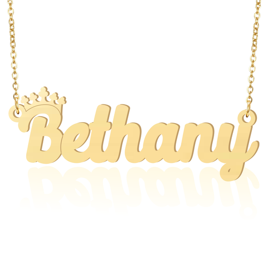 Prime & Pure 9K Yellow Gold Name Necklace Bethany with Crown