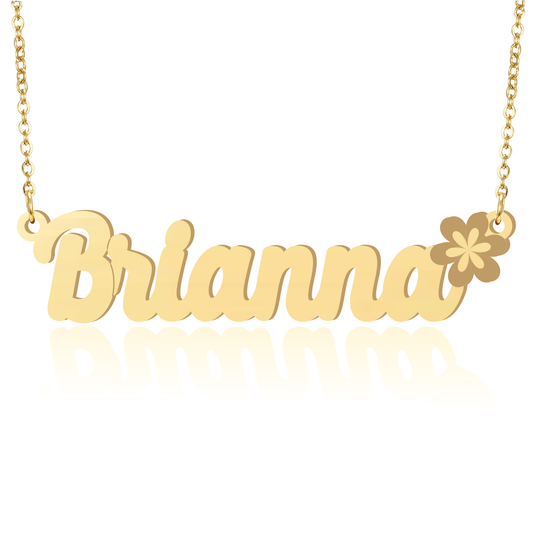 Prime & Pure 9K Yellow Gold Name Necklace Brianna with Flower