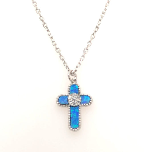 Blue Stone Silver Cross