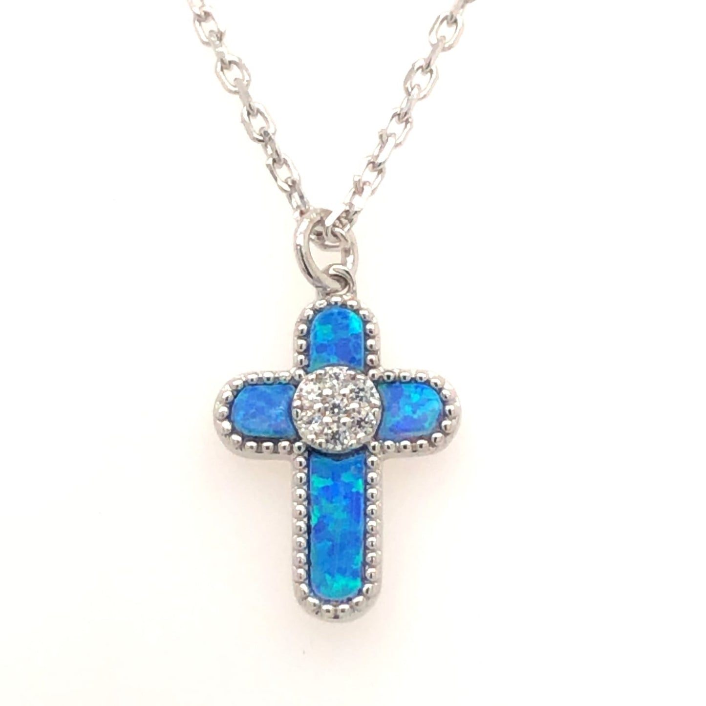 Blue Stone Silver Cross