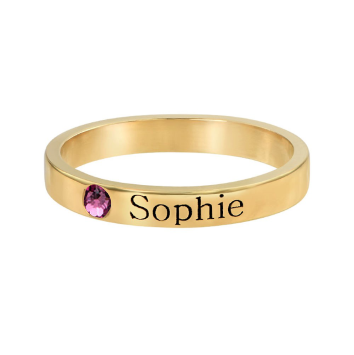 Birthstone Engraved Name Ring