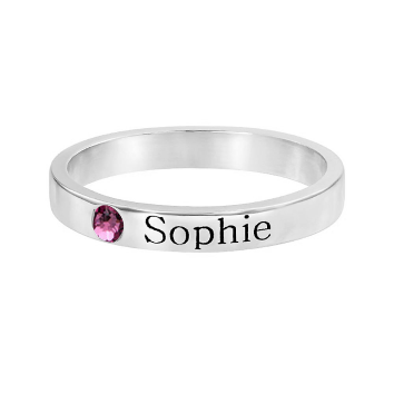 Birthstone Engraved Name Ring