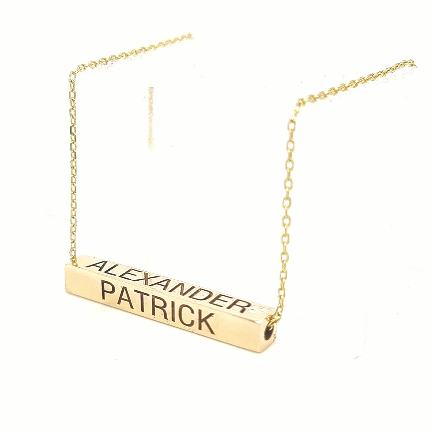Horizontal 4 Sided Bar Gold Necklace