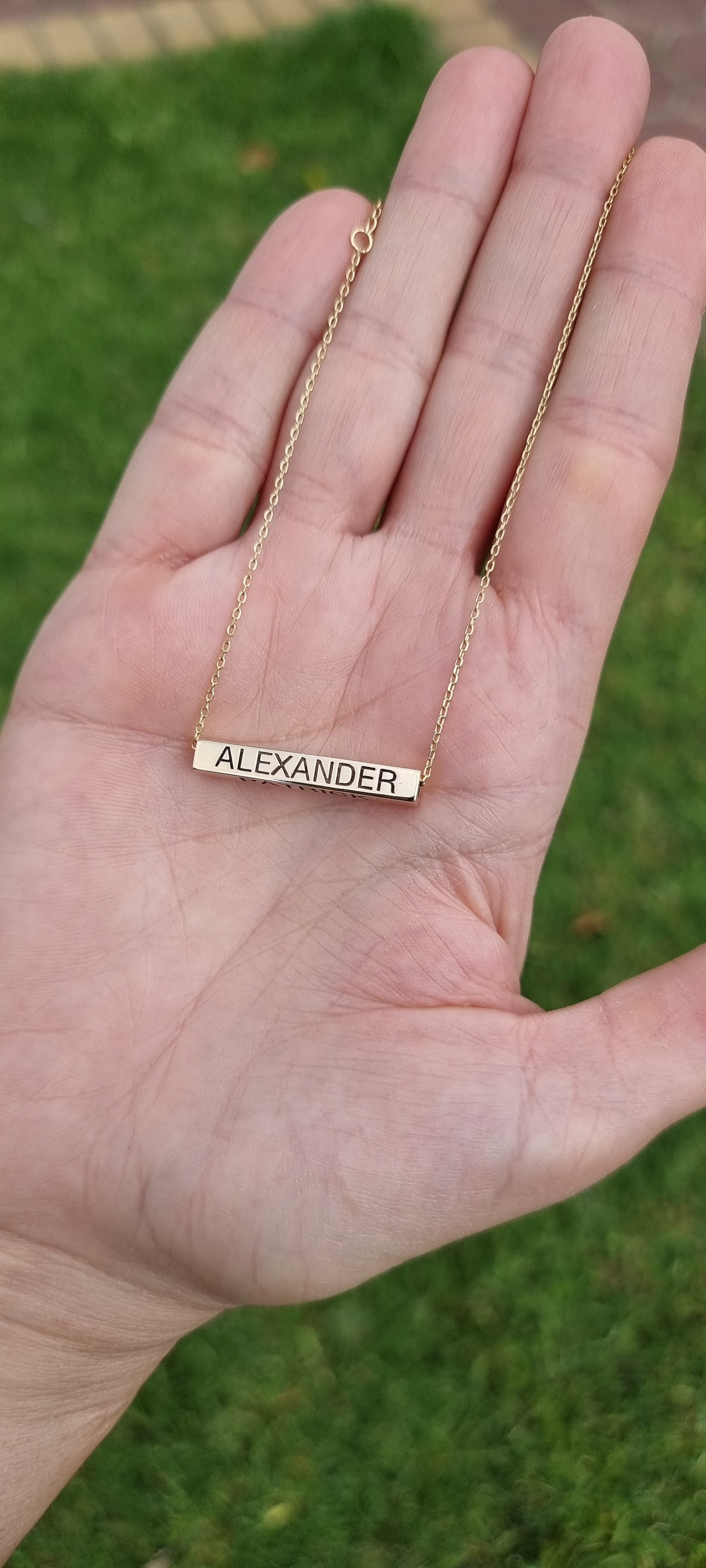 Horizontal 4 Sided Bar Gold Necklace