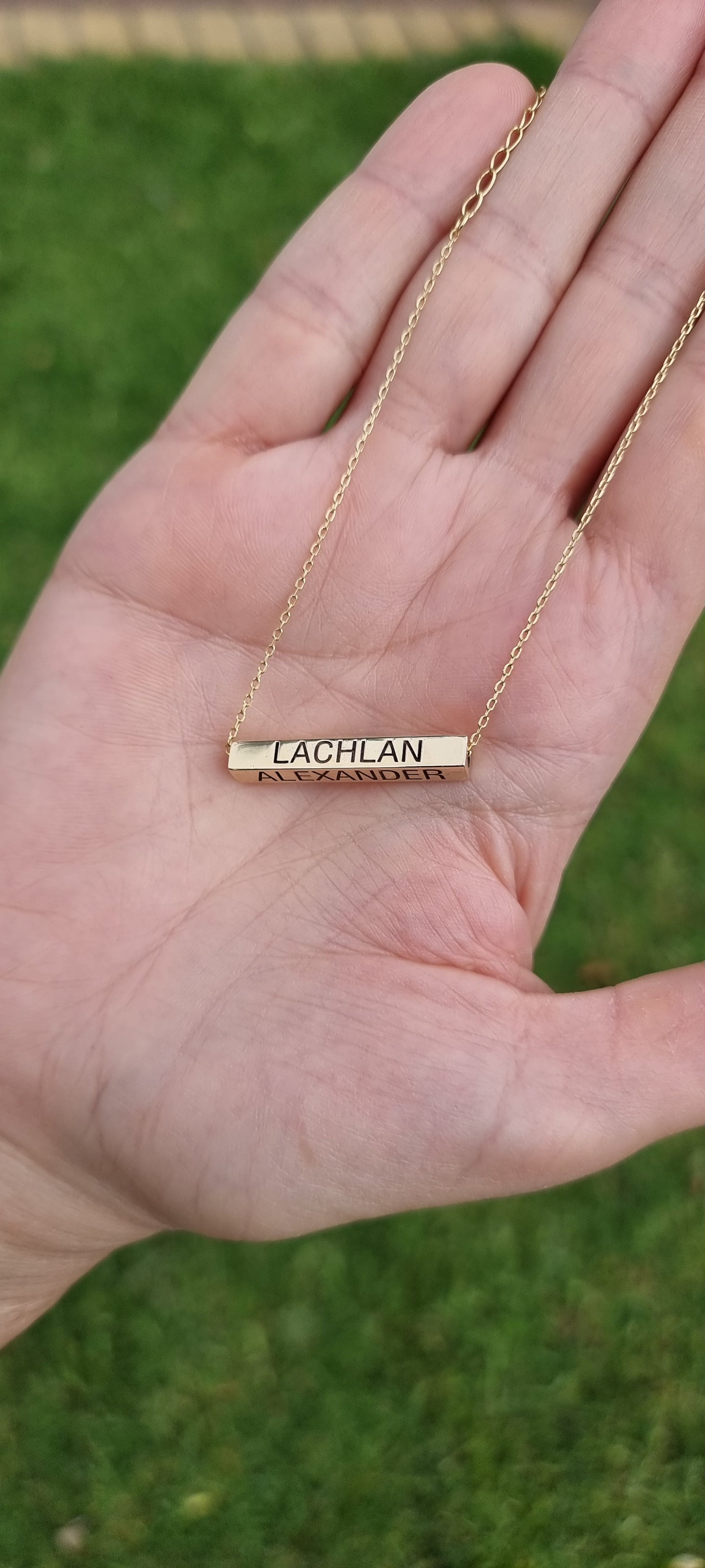 Horizontal 4 Sided Bar Gold Necklace