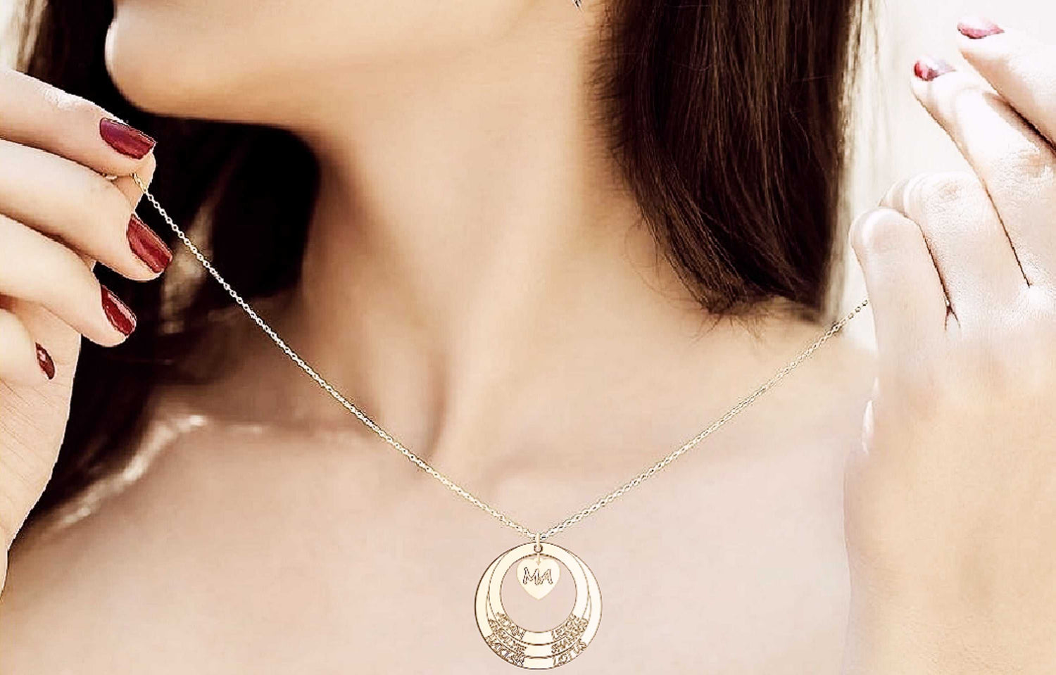 Heart and Circles Family Names Pendant